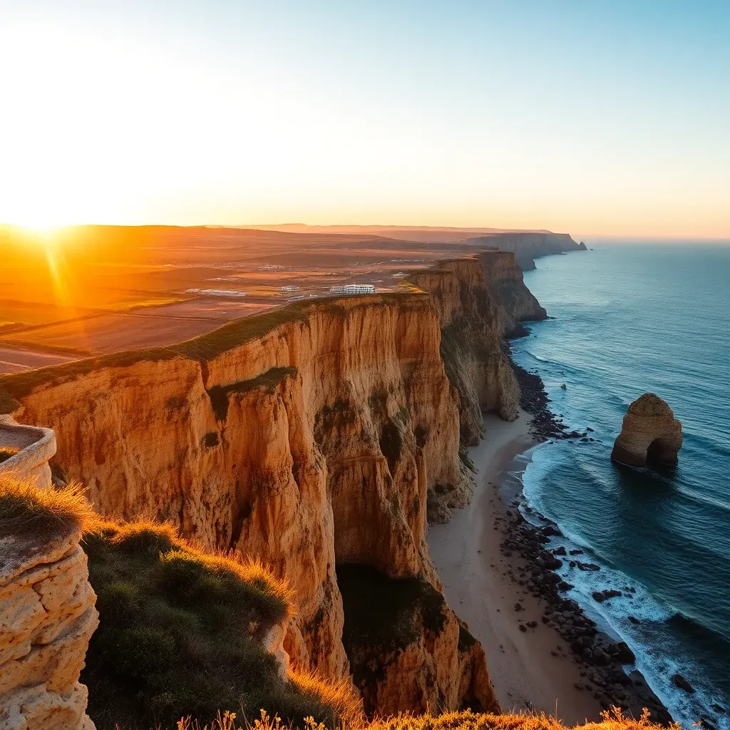 Filming in Algarve with dramatic coastal cliffs and sea caves